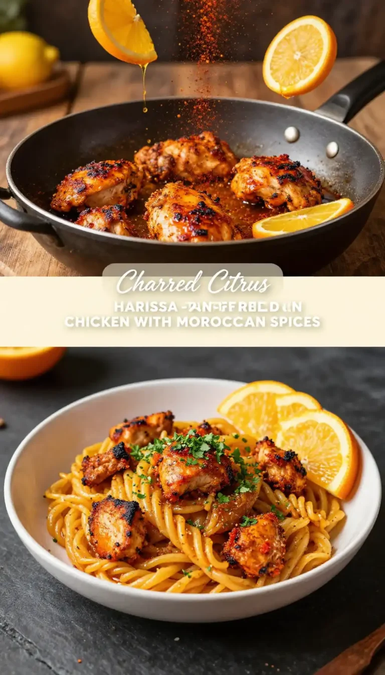 Charred Citrus Harissa Pan-Fried Chicken Pasta with Moroccan Spices