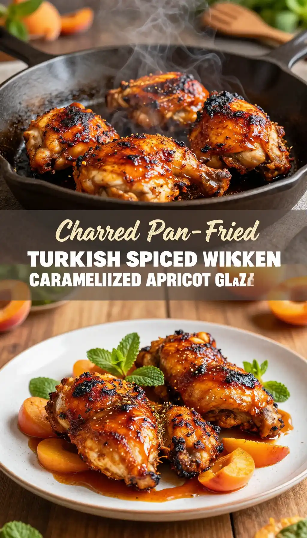 Charred Pan-Fried Turkish Spiced Chicken with Caramelized Apricot Glaze