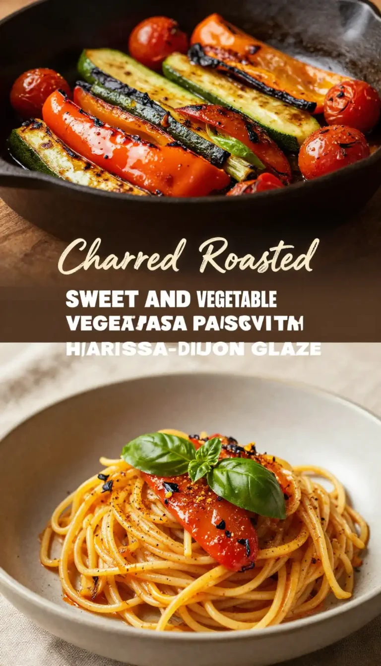 Charred Roasted Sweet and Spicy Vegetable Pasta with Harissa-Dijon Glaze