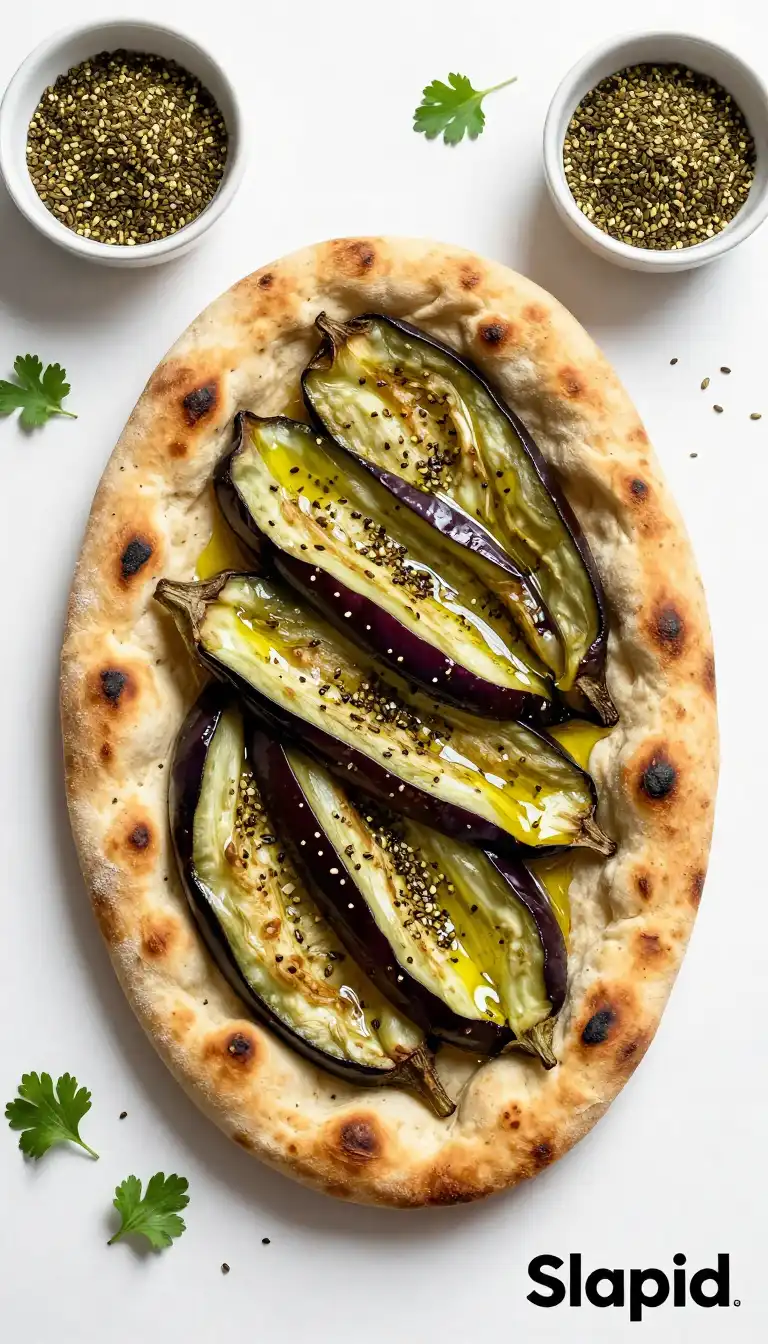 Charred Sheet Pan Sugar-Free Lebanese Za'atar Flatbread with Smoky Eggplant