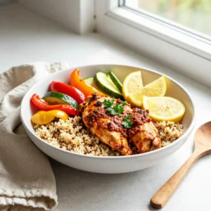 Step by step Chewy Stovetop Moroccan Lemon-Harissa Chicken Meal Prep Bowls