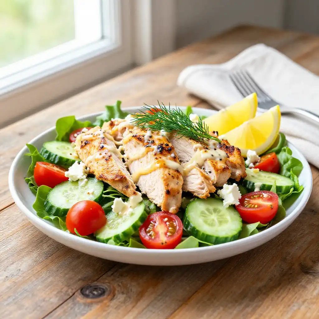 Creamy Cast Iron Garlic Butter Greek Chicken Salad (Sugar-Free Meal Prep) plated dish