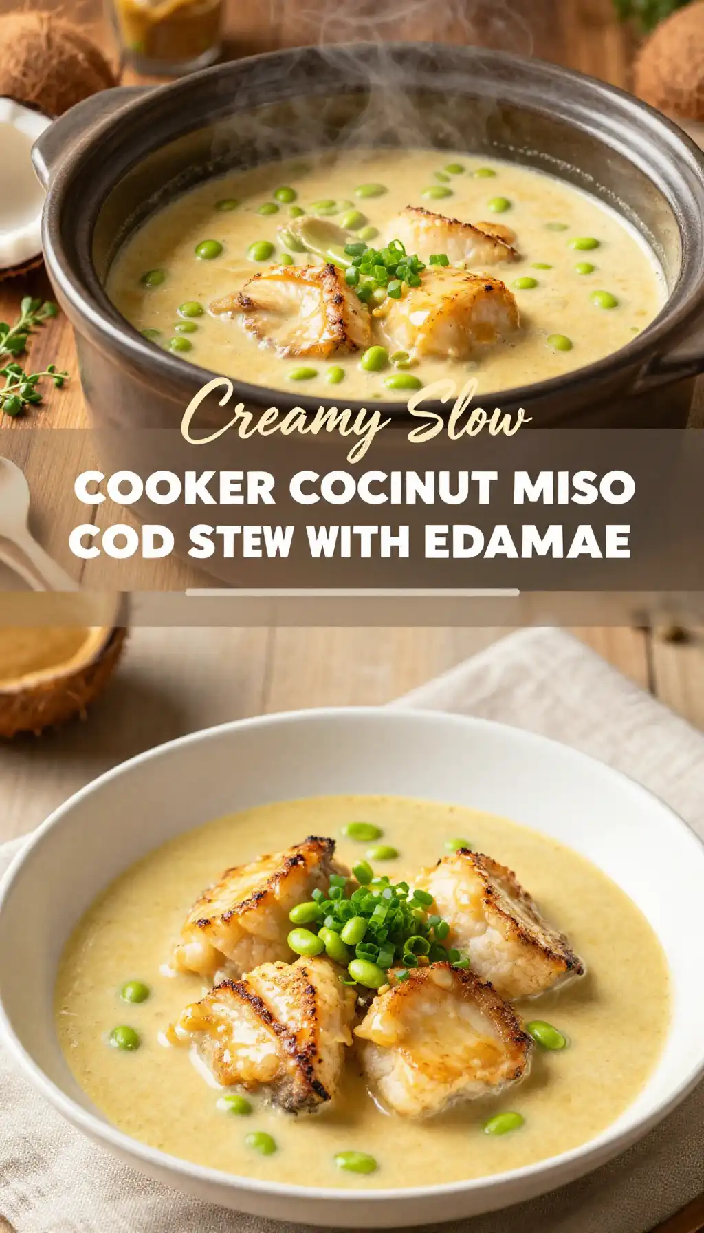 Creamy Slow Cooker Coconut Miso Cod Stew with Edamame
