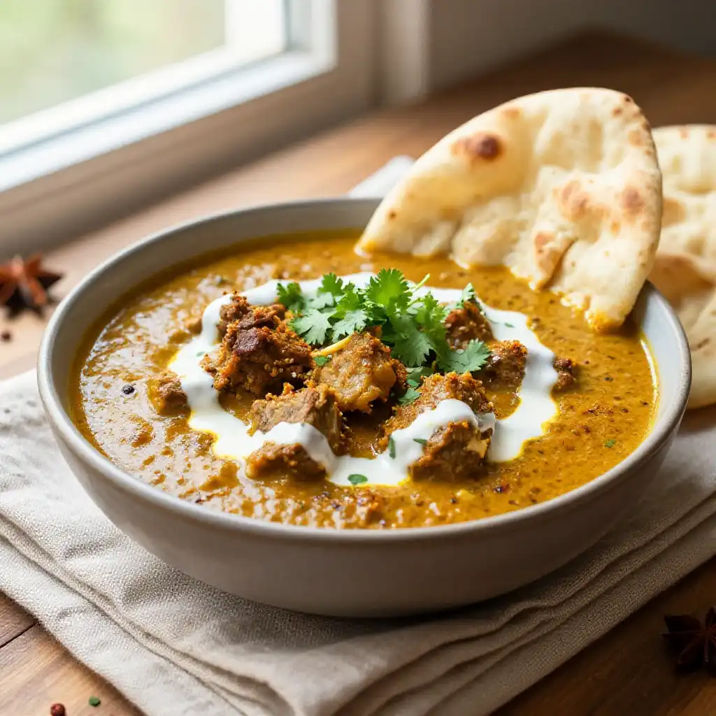 Creamy Slow Cooker Indian-Spiced Lamb Curry with Coconut Milk plated dish