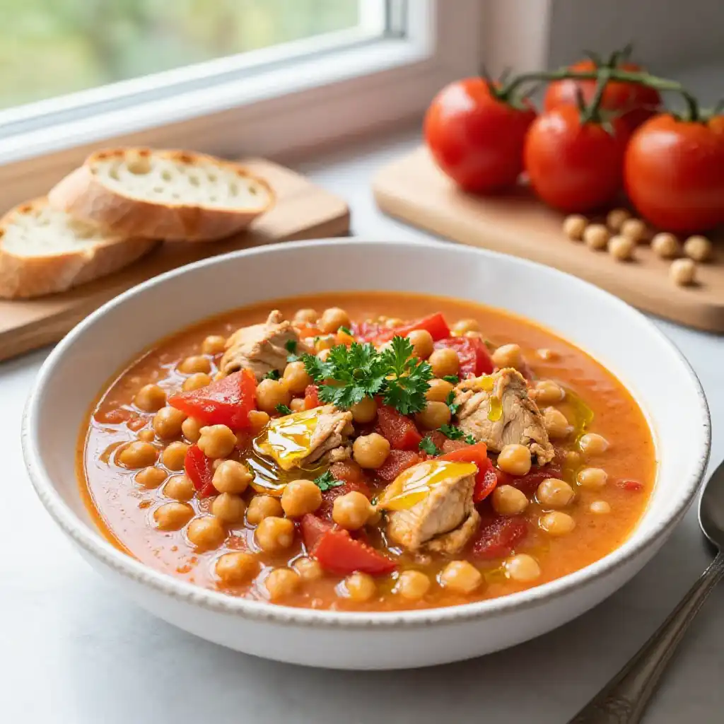 Creamy Slow Cooker Spanish Tomato Chickpea Stew: Grandma's Secret plated dish