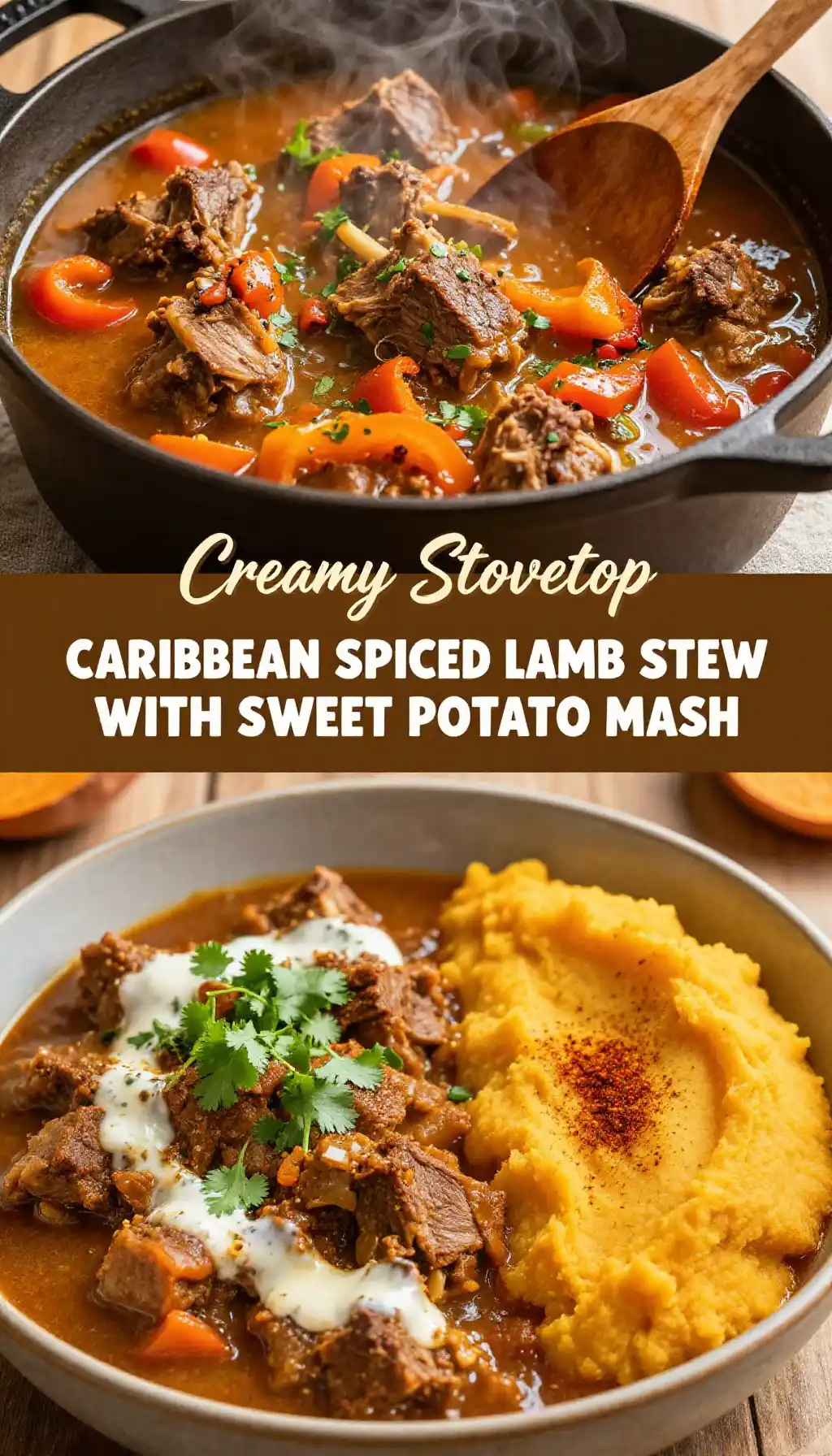 Creamy Stovetop Caribbean Spiced Lamb Stew with Sweet Potato Mash