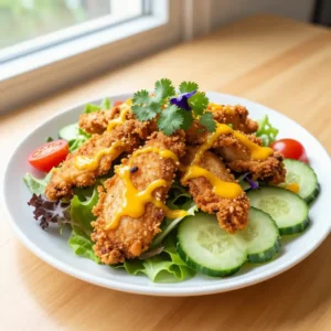 Step by step Crispy Air-Fried Caribbean Jerk Chicken Salad with Zesty Mango Vinaigrette