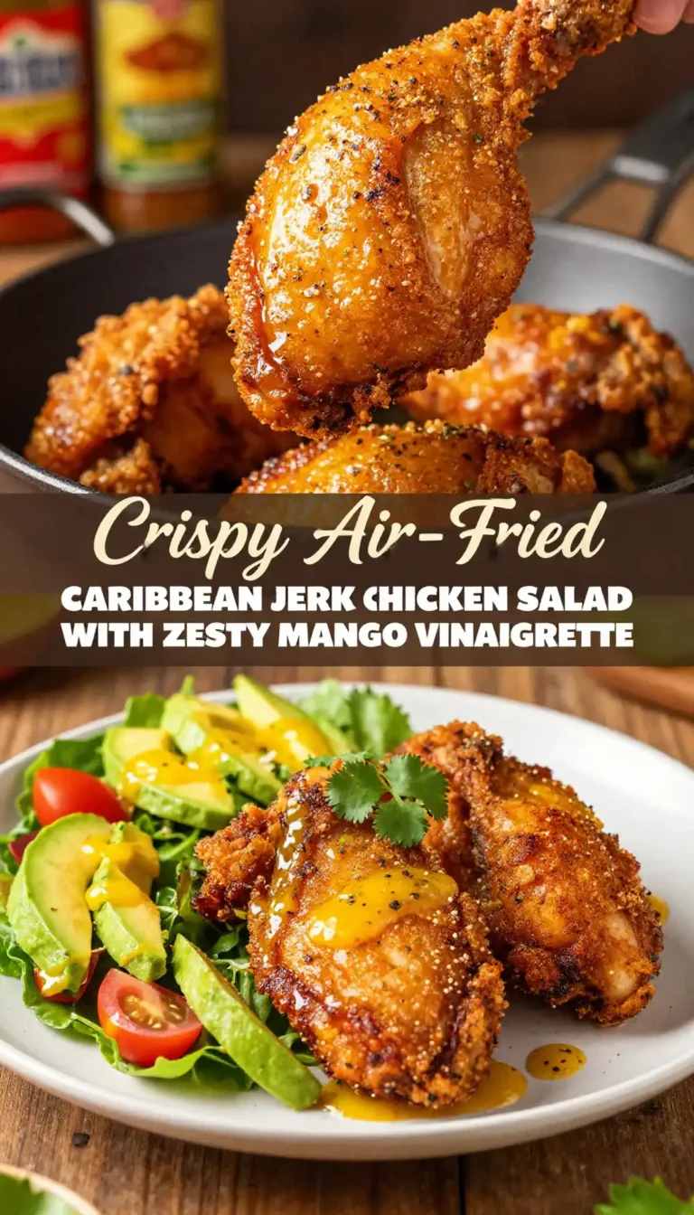 Crispy Air-Fried Caribbean Jerk Chicken Salad with Zesty Mango Vinaigrette