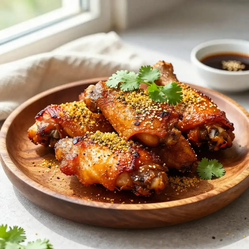 Crispy Roasted Gochujang Chicken Thighs with Sesame Herb Crunch plated dish