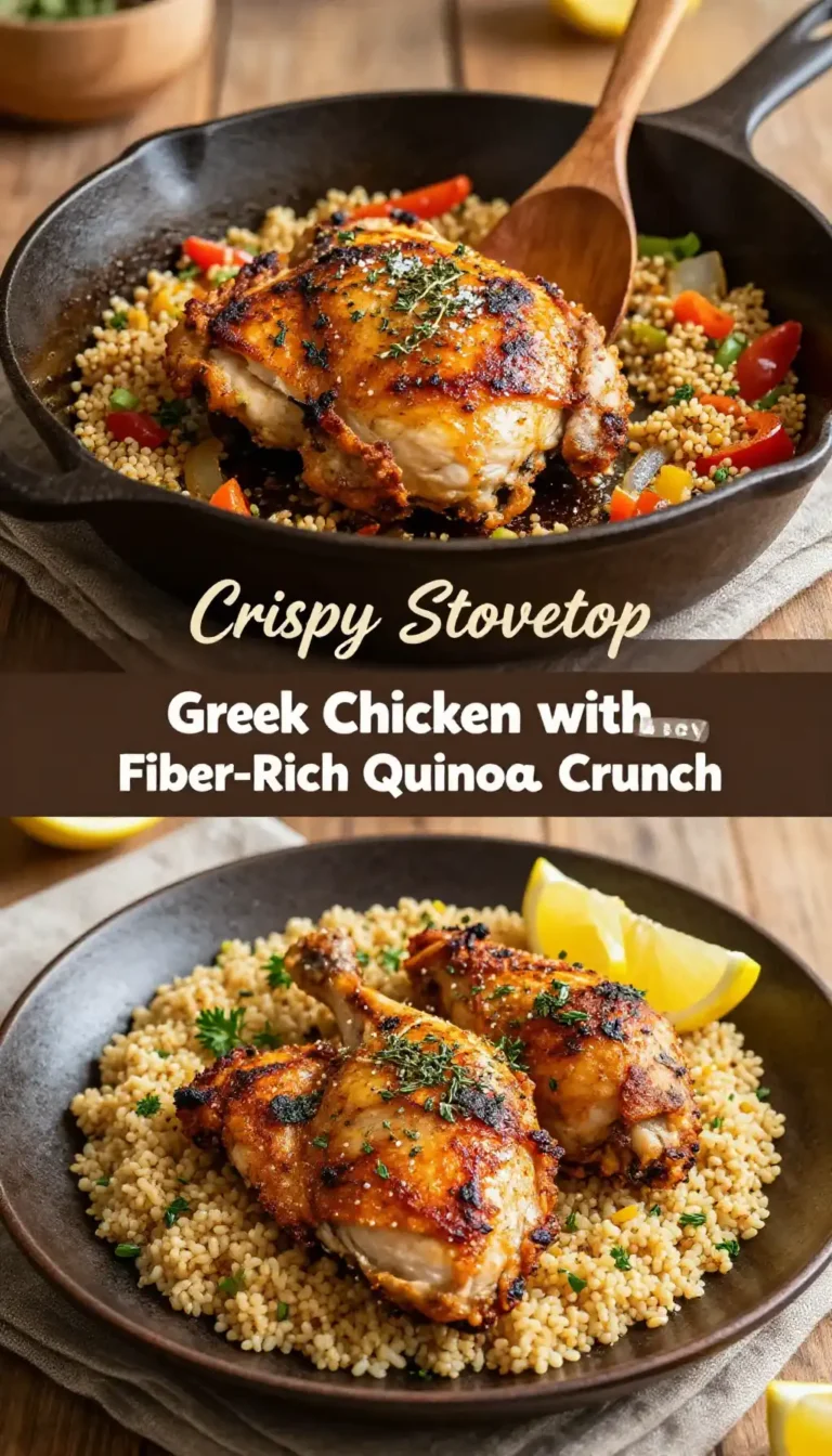 Crispy Stovetop Greek Chicken with Aromatic Fiber-Rich Quinoa Crunch