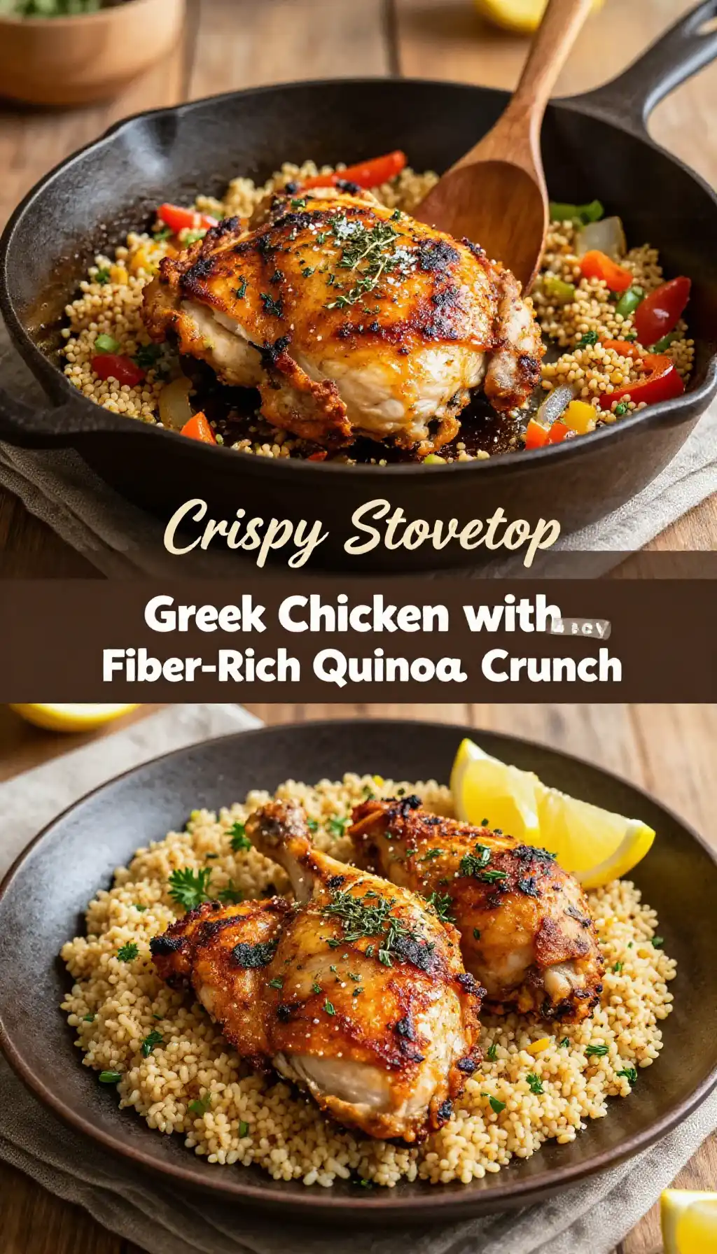 Crispy Stovetop Greek Chicken with Aromatic Fiber-Rich Quinoa Crunch