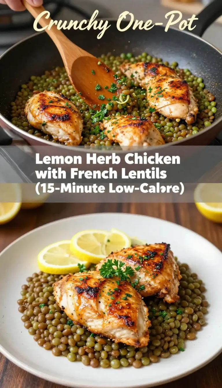 Crunchy One-Pot Lemon Herb Chicken with French Lentils (15-Minute Low-Calorie)