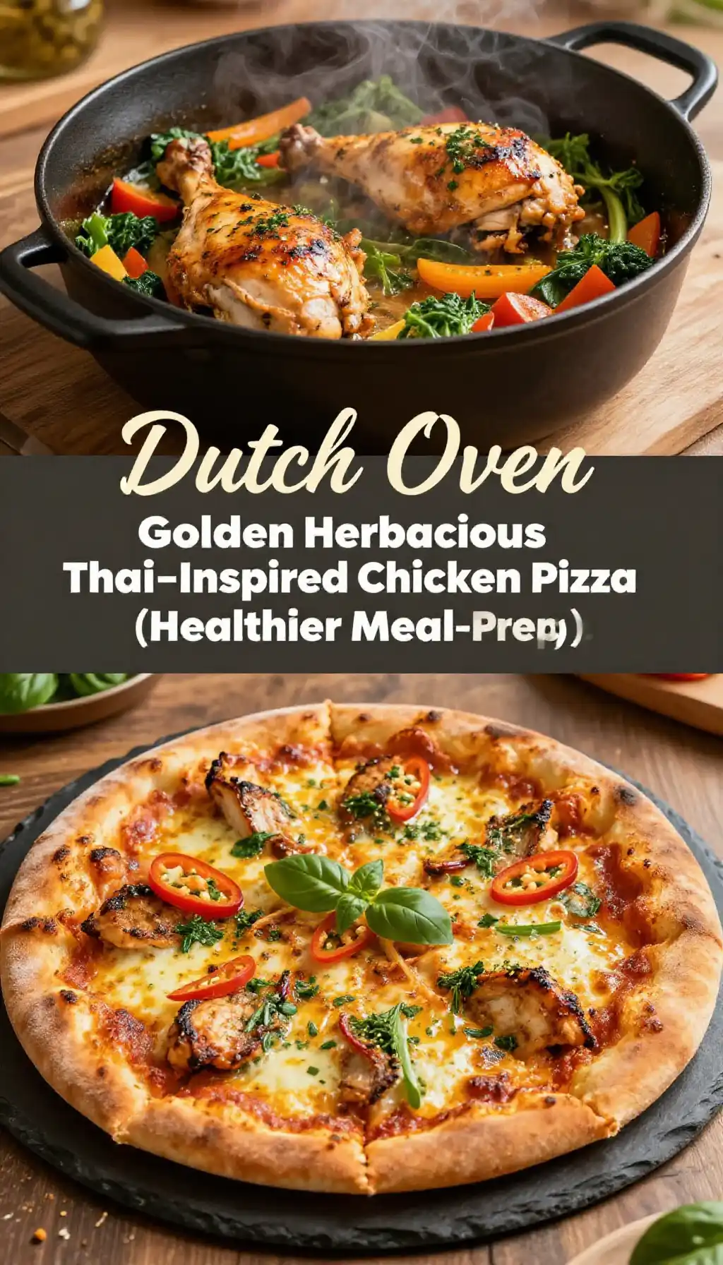 Dutch Oven Golden Herbaceous Thai-Inspired Chicken Pizza (Healthier Meal-Prep) pinterest pin