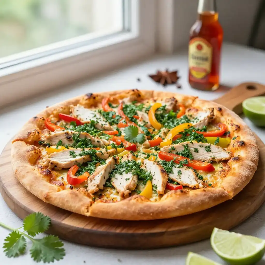 Dutch Oven Golden Herbaceous Thai-Inspired Chicken Pizza (Healthier Meal-Prep) plated dish