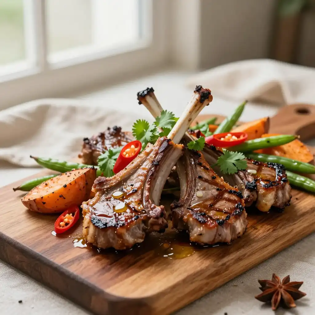 Flaky Sheet Pan Thai Spiced Lamb Chops: Restaurant-Style Weeknight Delight plated dish