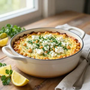 Step by step Fluffy Dutch Oven Greek Lemon-Herb Chickpea Bake with Feta