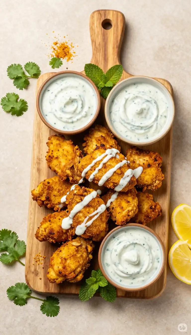 Golden Air Fryer Turmeric Chicken Bites with Herbed Raita Drizzle