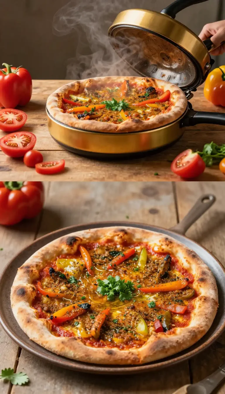 Golden Pressure Cooker Turkish Vegan Pizza with Rich Spiced Topping
