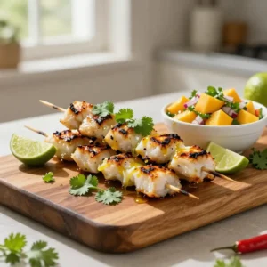 Step by step Grilled Buttery Brazilian Chili-Lime Tilapia Skewers with Aromatic Mango Salsa