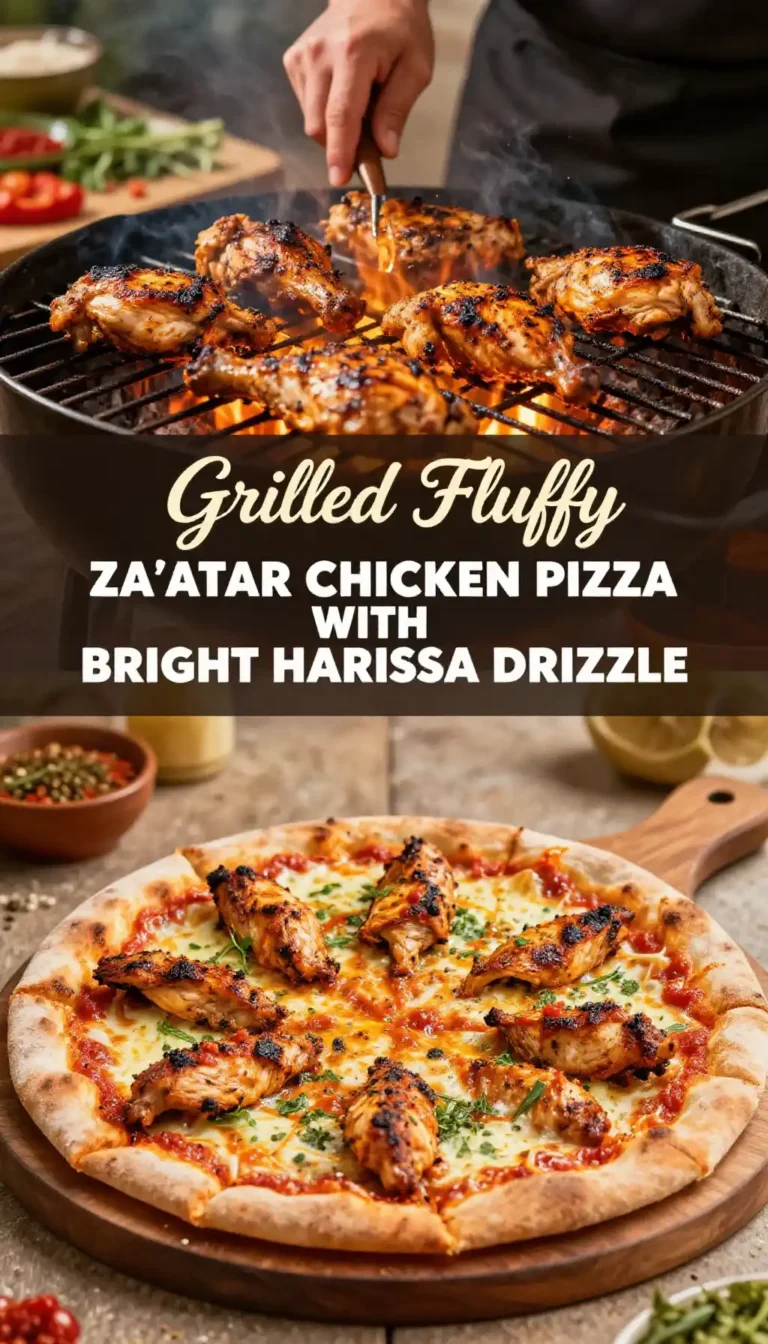 Grilled Fluffy Za'atar Chicken Pizza with Bright Harissa Drizzle