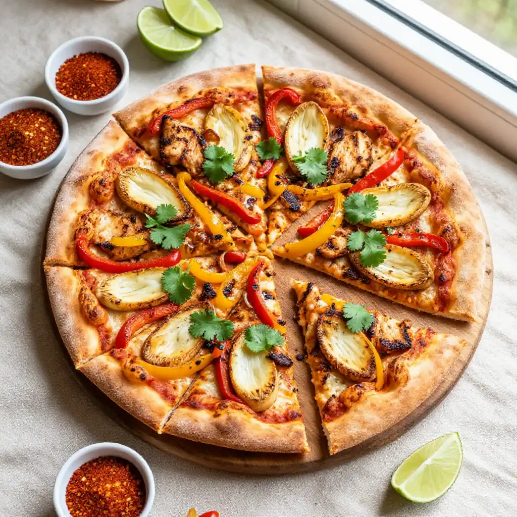 Grilled Spiced Brazilian Chicken Pizza with Hearts of Palm plated dish