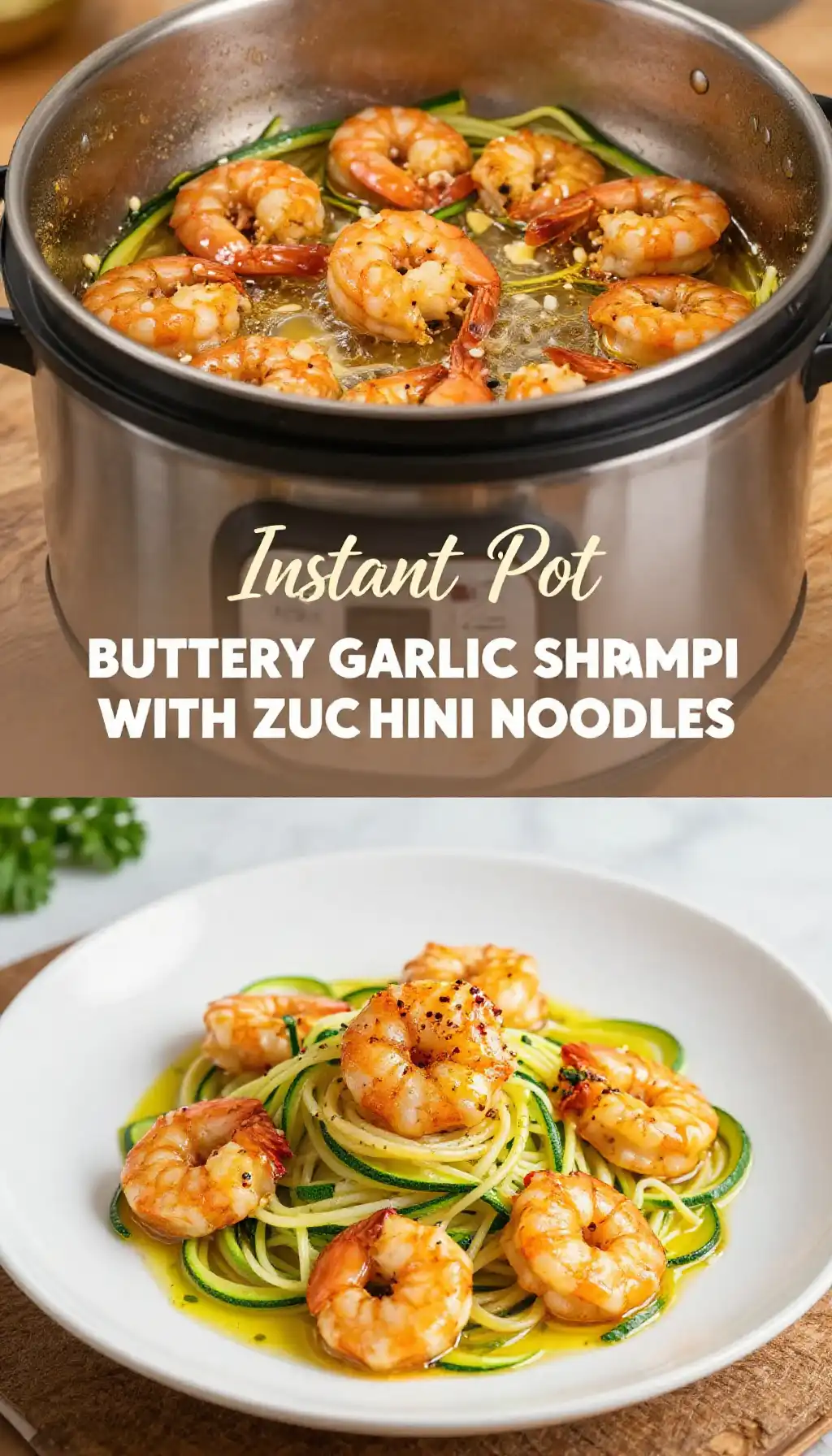 Instant Pot Buttery Garlic Shrimp Scampi with Zucchini Noodles pinterest pin