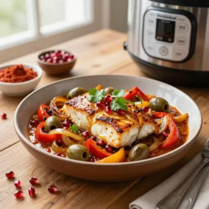 Step by step Instant Pot Caramelized Moroccan Harissa Halibut Tagine (Whole30)
