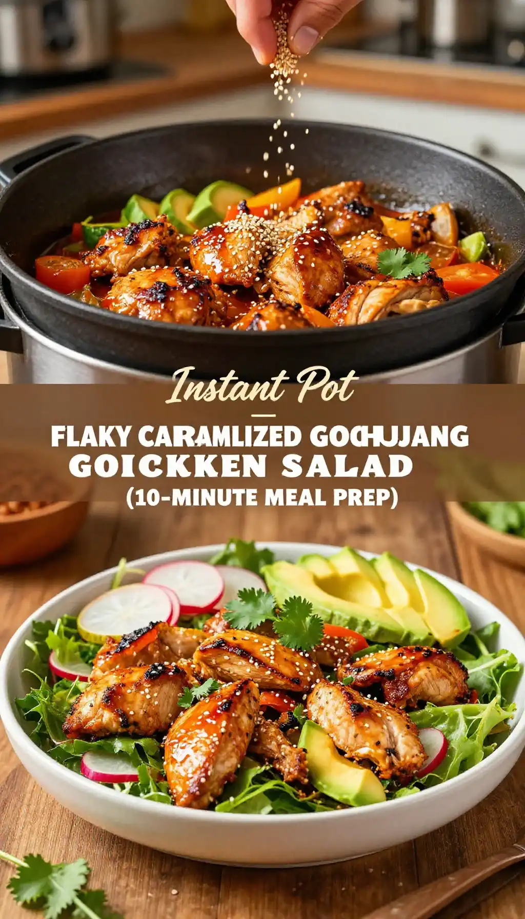 Instant Pot Flaky Caramelized Gochujang Chicken Salad (10-Minute Meal Prep) pinterest pin