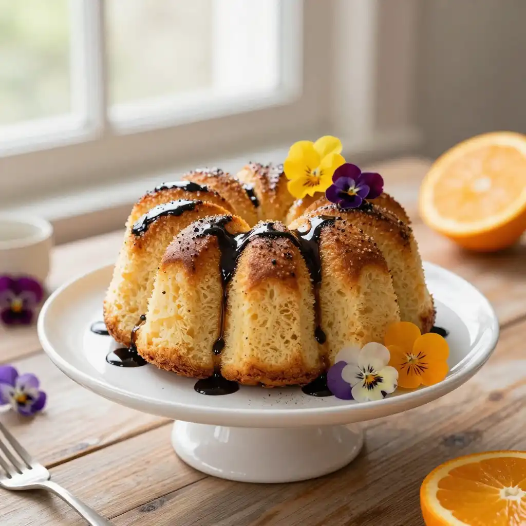 Instant Pot Fluffy Orange Blossom Cake with Black Pepper Drizzle plated dish