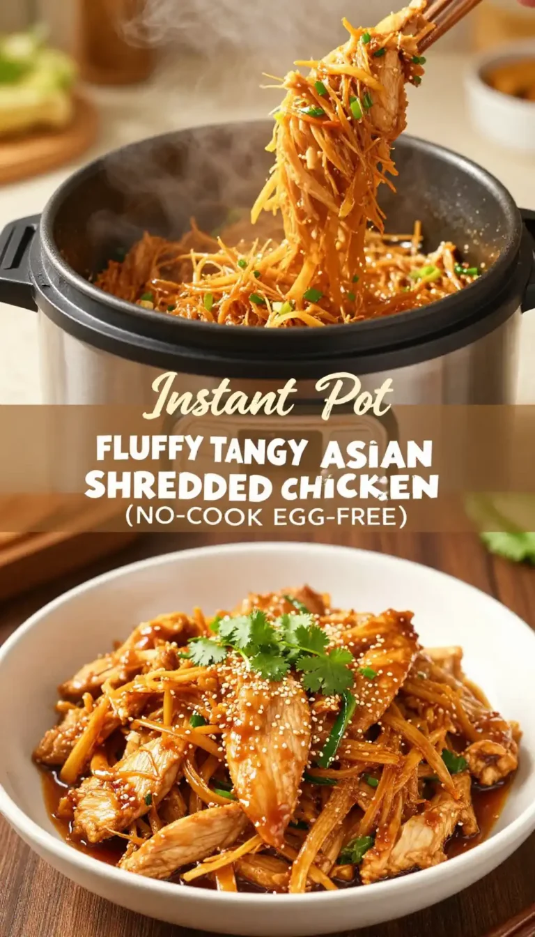 Instant Pot Fluffy Tangy Asian Shredded Chicken (No-Cook Egg-Free)