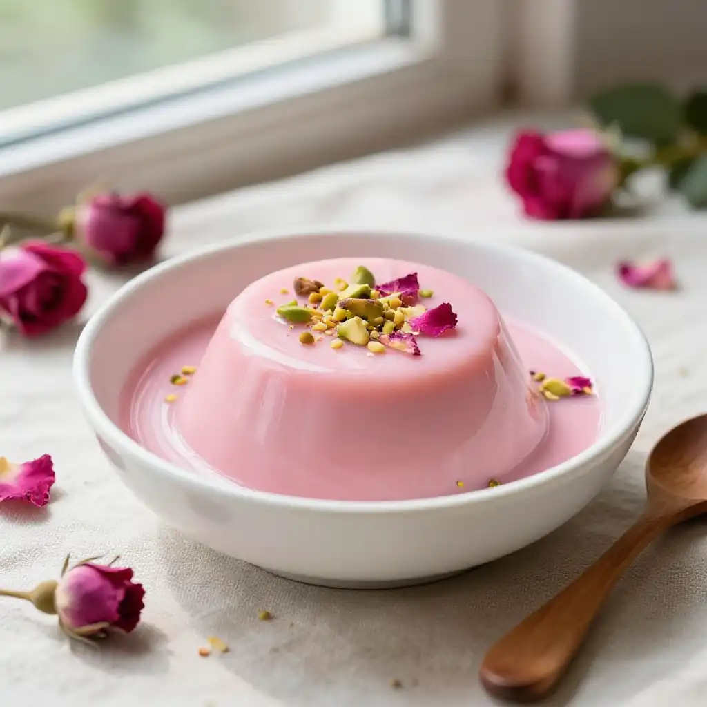 Instant Pot Melt-in-Mouth Peppery Rosewater Turkish Delight Pudding plated dish