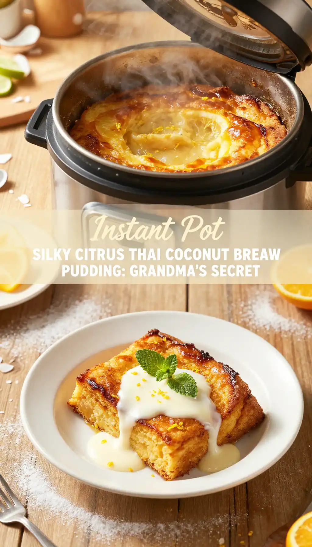Instant Pot Silky Citrus Thai Coconut Bread Pudding: Grandma's Secret