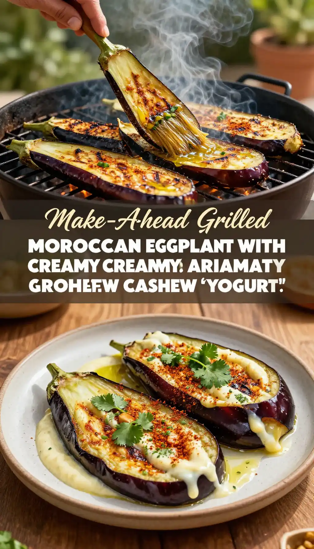 Make-Ahead Grilled Moroccan Eggplant with Creamy Aromatic Cashew 'Yogurt'