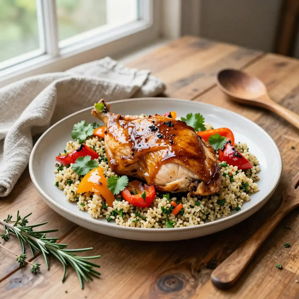 No-Cook Dutch Oven Spanish Caramelized Herb Chicken Meal Prep plated dish