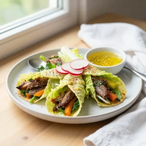 Step by step No-Cook Fluffy Roasted Lamb Lettuce Wraps with Zesty Yuzu Dressing