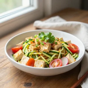 Step by step No-Cook Fluffy Spiced Korean Tofu Noodle Salad (Keto Dutch Oven)