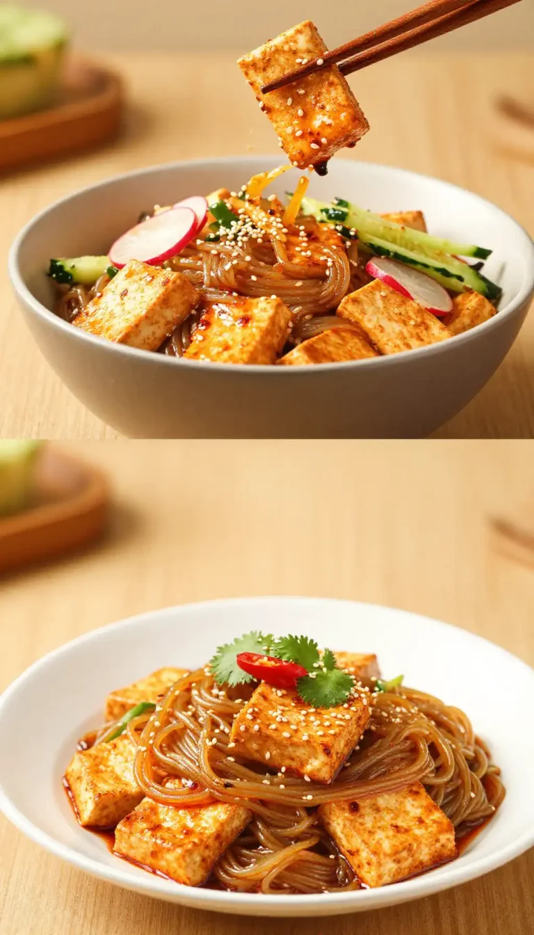 No-Cook Fluffy Spiced Korean Tofu Noodle Salad (Keto Dutch Oven)