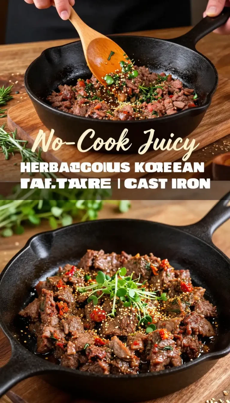 No-Cook Juicy Herbaceous Korean Beef Tartare in Cast Iron