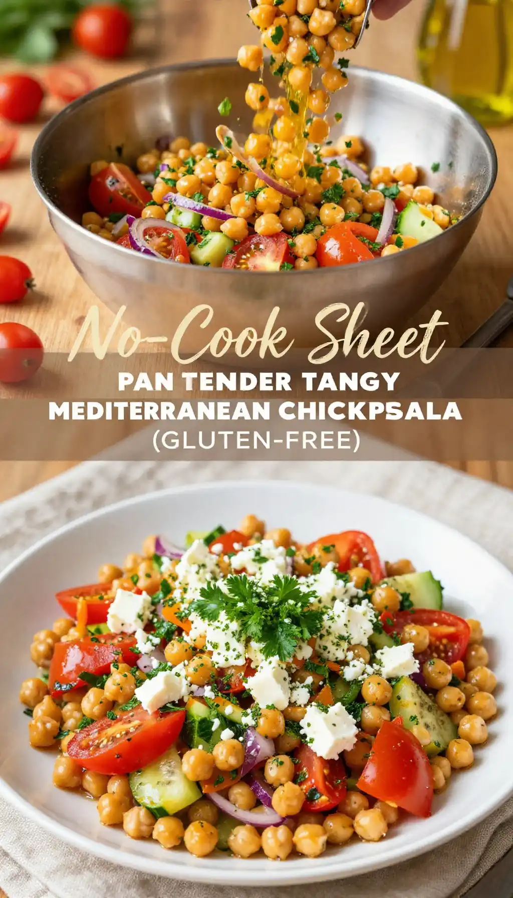 No-Cook Sheet Pan Tender Tangy Mediterranean Chickpea Salad (Gluten-Free)
