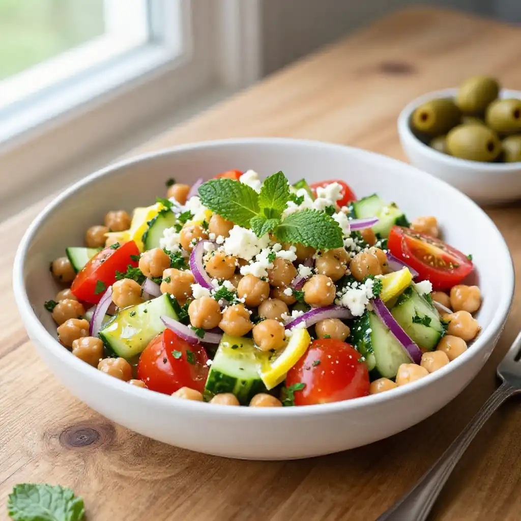 No-Cook Sheet Pan Tender Tangy Mediterranean Chickpea Salad (Gluten-Free) plated dish