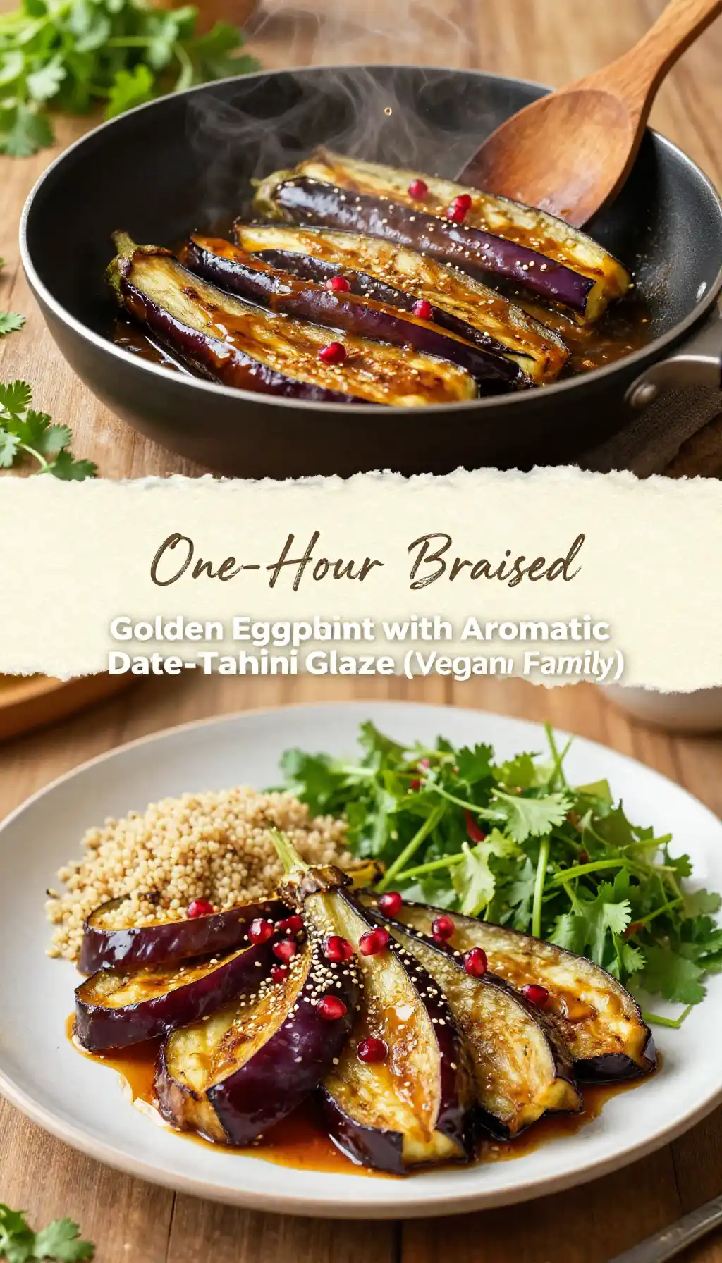 One-Hour Braised Golden Eggplant with Aromatic Date-Tahini Glaze (Vegan Family)
