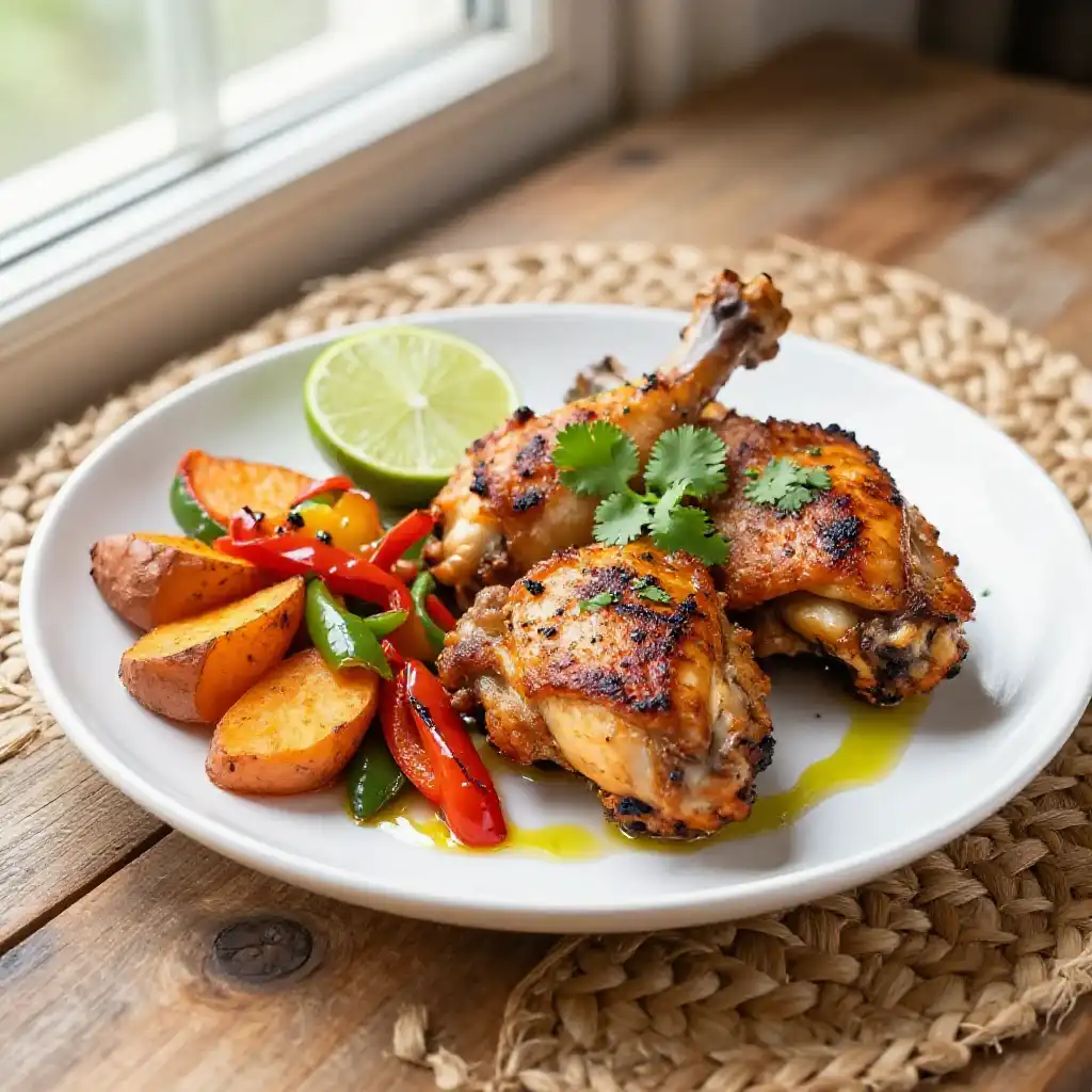 One-Hour Cast Iron Smoky Peruvian Chicken Thighs Meal Prep plated dish