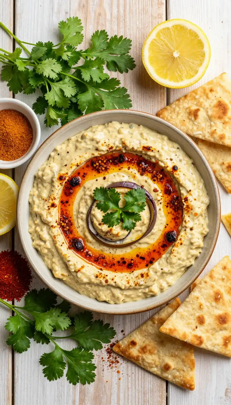 One-Hour Charred Moroccan Eggplant Dip with Spicy Chermoula Drizzle