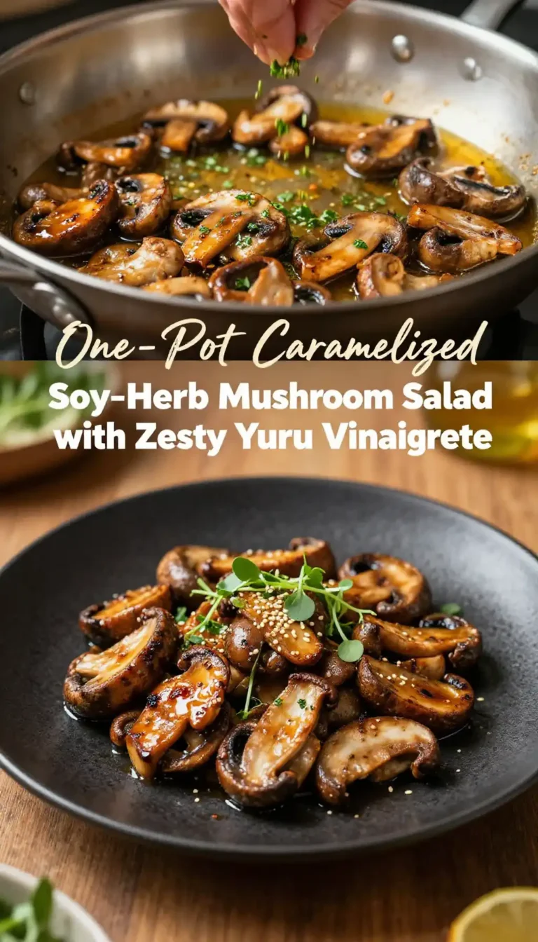 One-Pot Caramelized Soy-Herb Mushroom Salad with Zesty Yuzu Vinaigrette