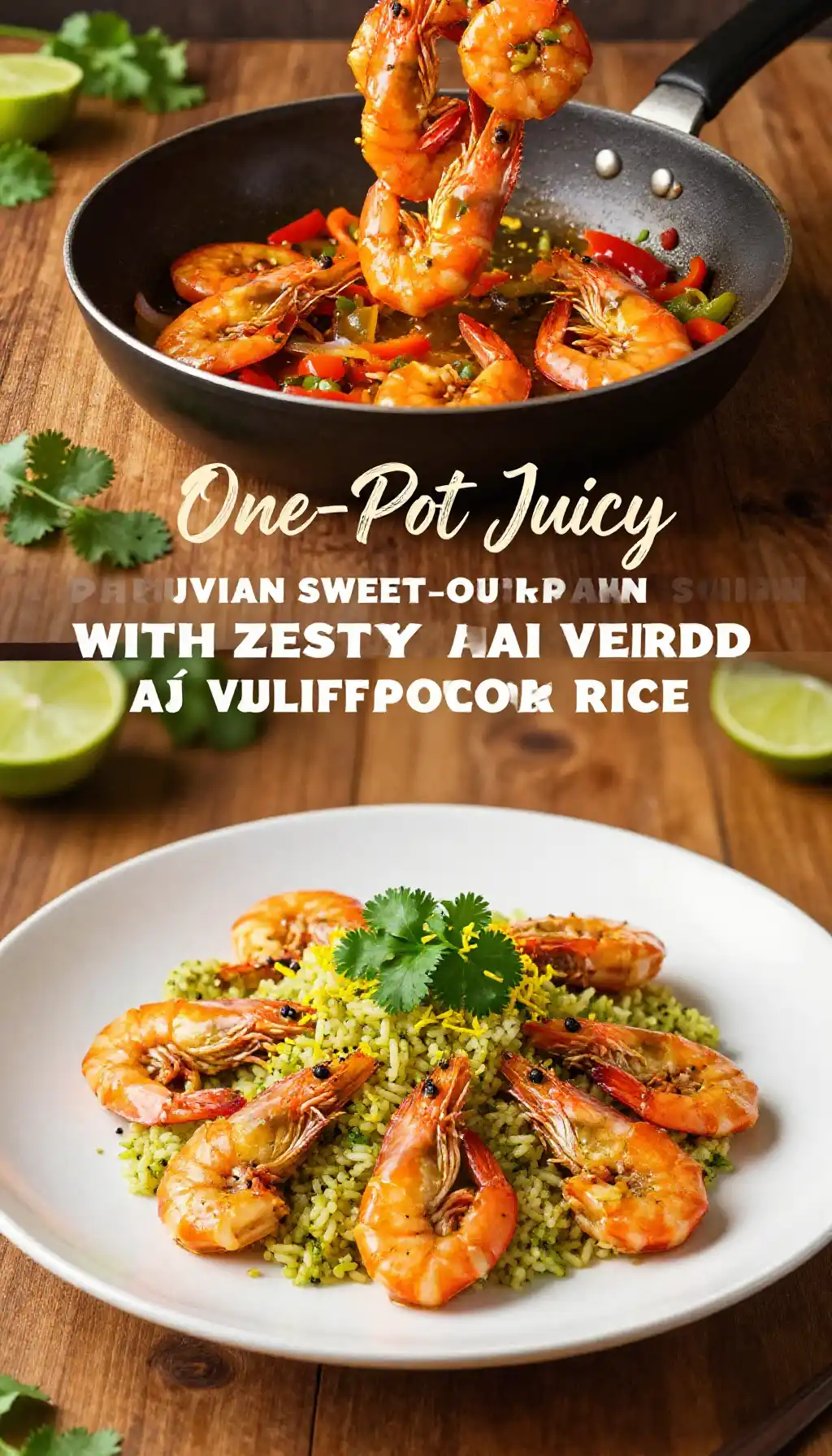 One-Pot Juicy Peruvian Sweet-Sour Prawns with Zesty Ají Verde Cauliflower Rice pinterest pin
