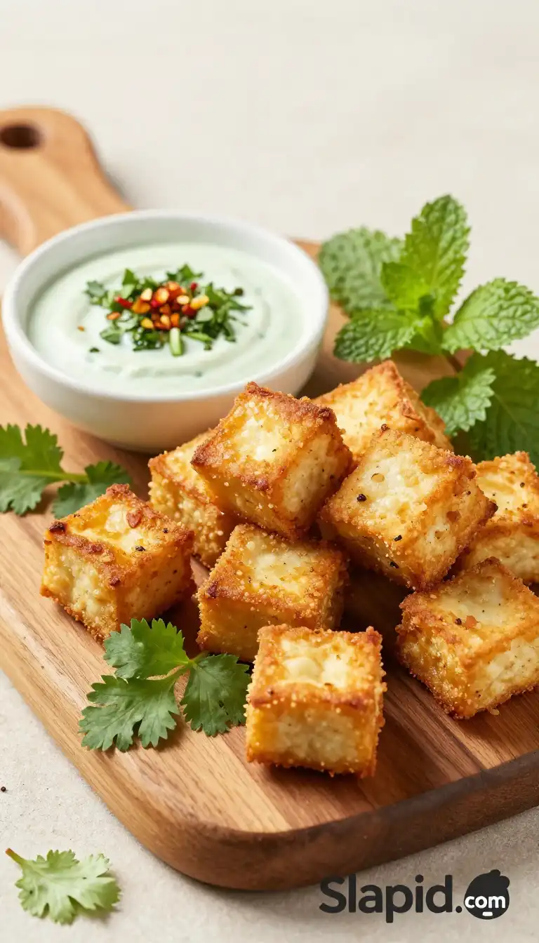 Pan-Fried Crispy Vietnamese Lemongrass Tofu Bites with Zesty Herb Dip