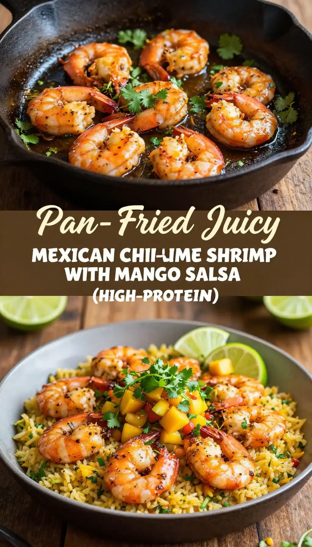 Pan-Fried Juicy Mexican Chili-Lime Shrimp with Mango Salsa pinterest pin