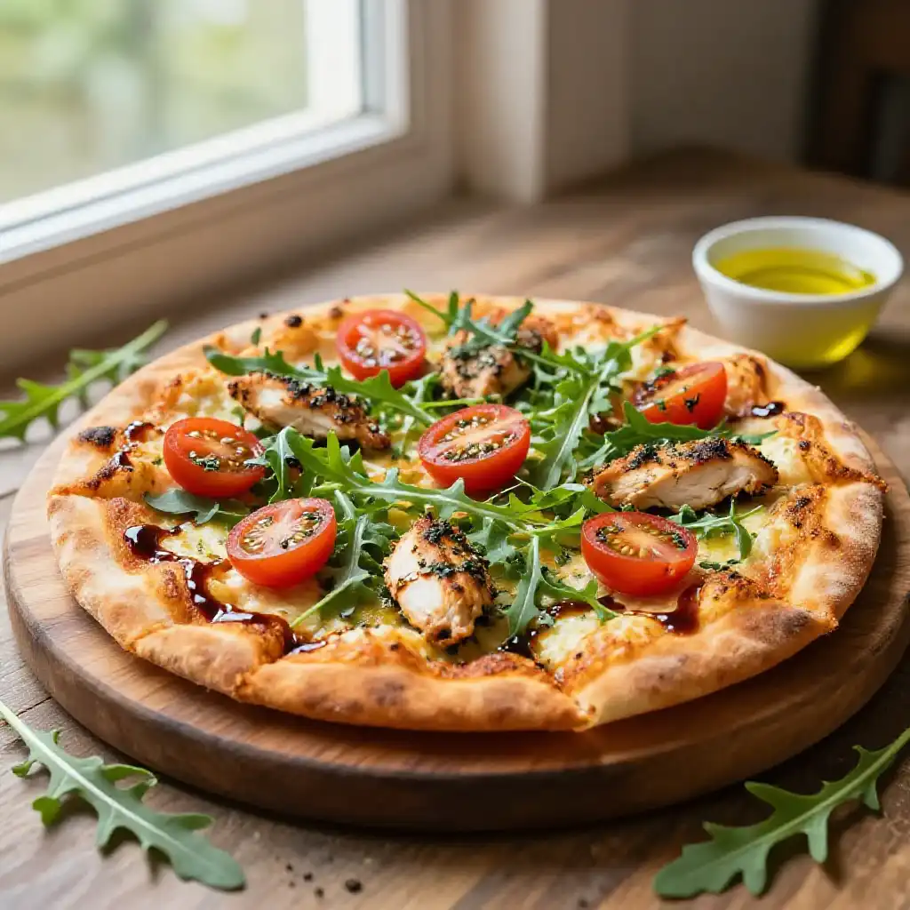 Pan-Fried Melt-in-Mouth Brazilian 'Pizza' with Herb-Infused Chicken (Grandma's Secret) plated dish