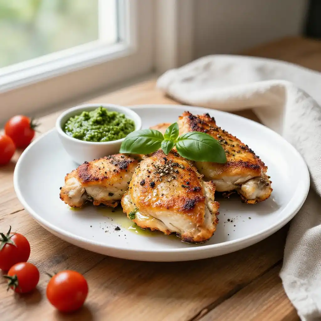 Pan-Fried Silky Peppery Italian Chicken Thighs (Grandma's Paleo Secret) plated dish