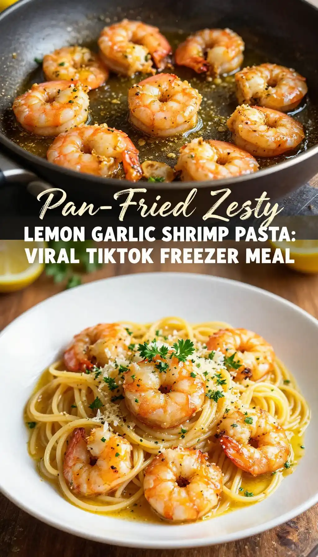 Pan-Fried Zesty Lemon Garlic Shrimp Pasta: Viral TikTok Freezer Meal pinterest pin
